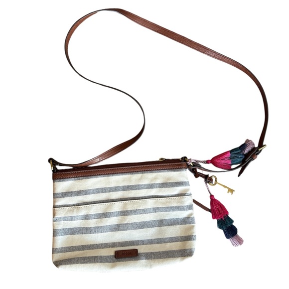 Fossil Stylish Striped Crossbody Bag w/ Tassels and Key - Picture 1 of 16